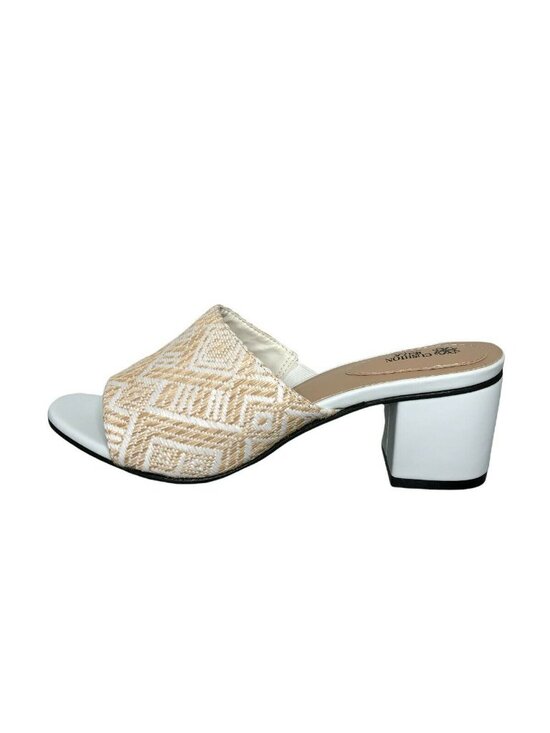 Avon Cushion Walk Slides Sandal Block Heel Womens 9 Beige Straw Weave Mules Shoe - Picture 6 of 11